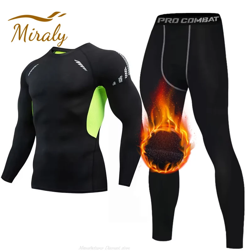 2024 Winter Warme Männer Unterhemden Fleece Thermo-unterwäsche Set Lange Unterhosen Elastische Kompression Strumpfhosen Fitness Sport Trainingsanzug Set