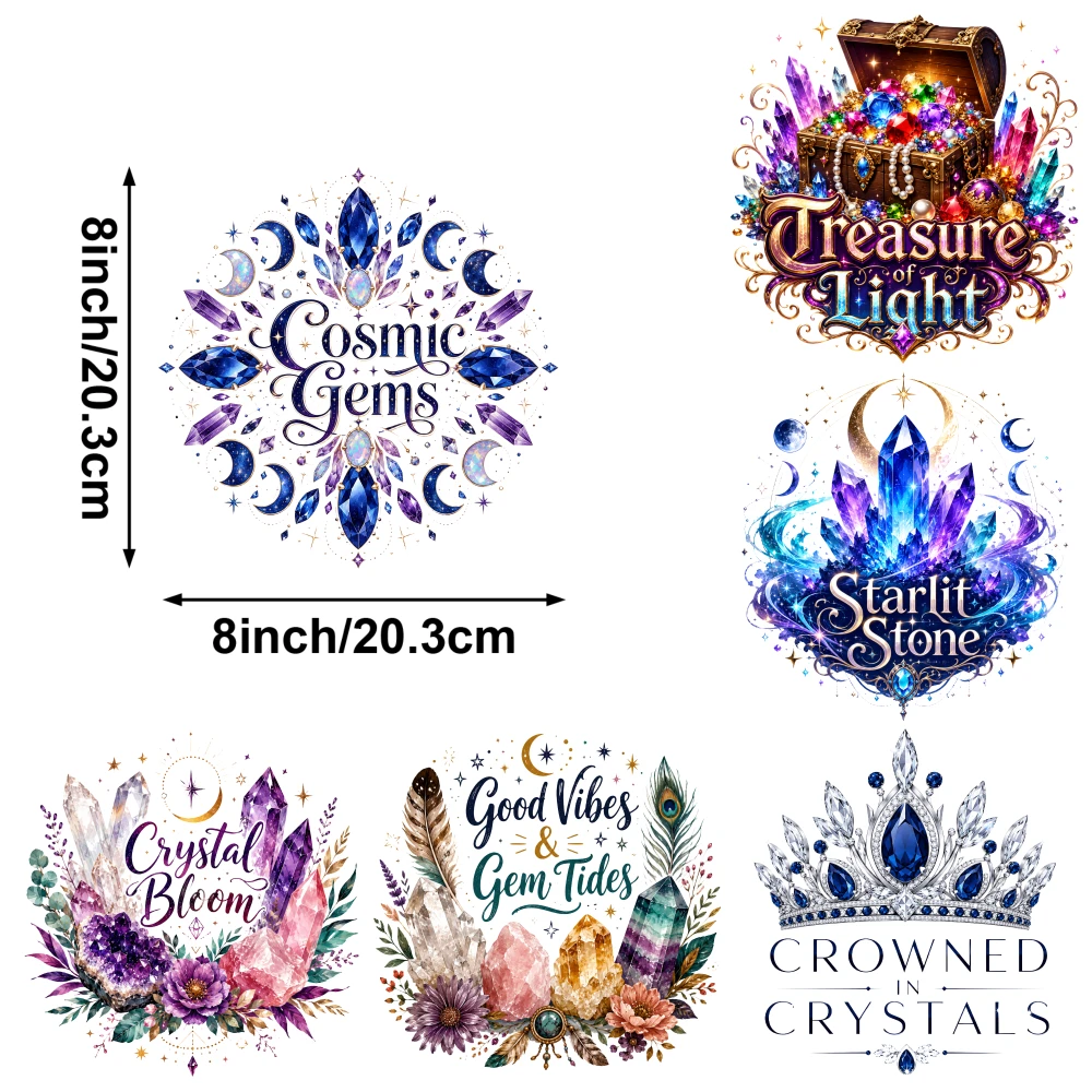 6 Pcs Treasure Light Iron on Transfers Washable heat transfer stickers Iron On Transfer Patches Transfers Sticker On Clothes
