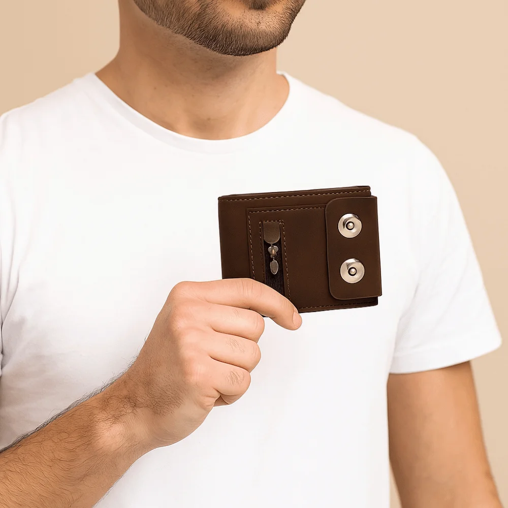 Cartera Vintage de cuero PU para hombre, tarjetero corto antirrobo con hebilla magnética, cartera de negocios multifuncional de gran capacidad para hombre