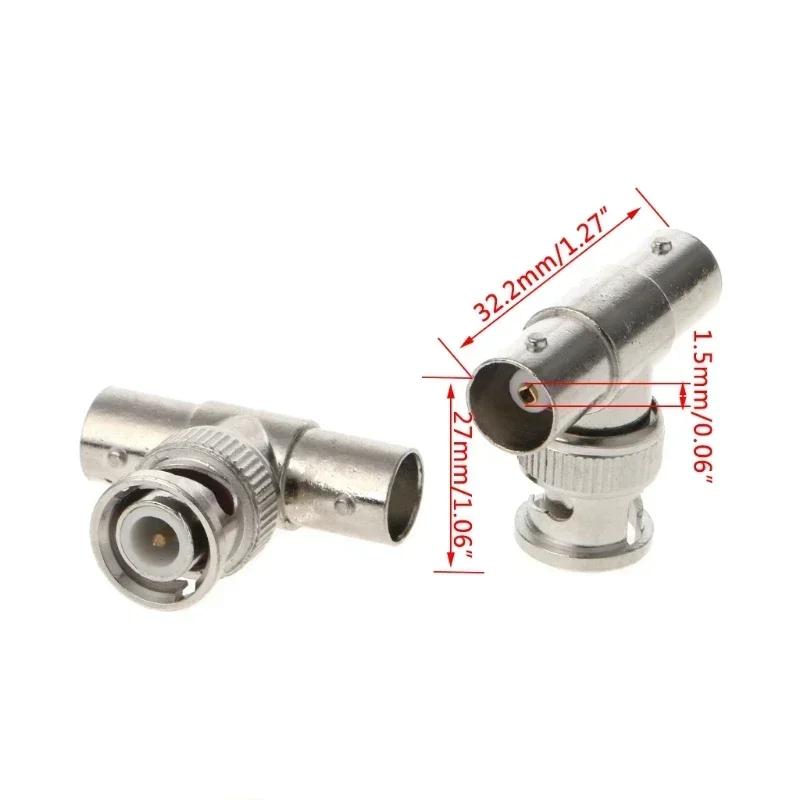 BNC T Adapter Connector Splitter Coupler 1 Male to 2 Female CCTV Jack Plug 5 pcs