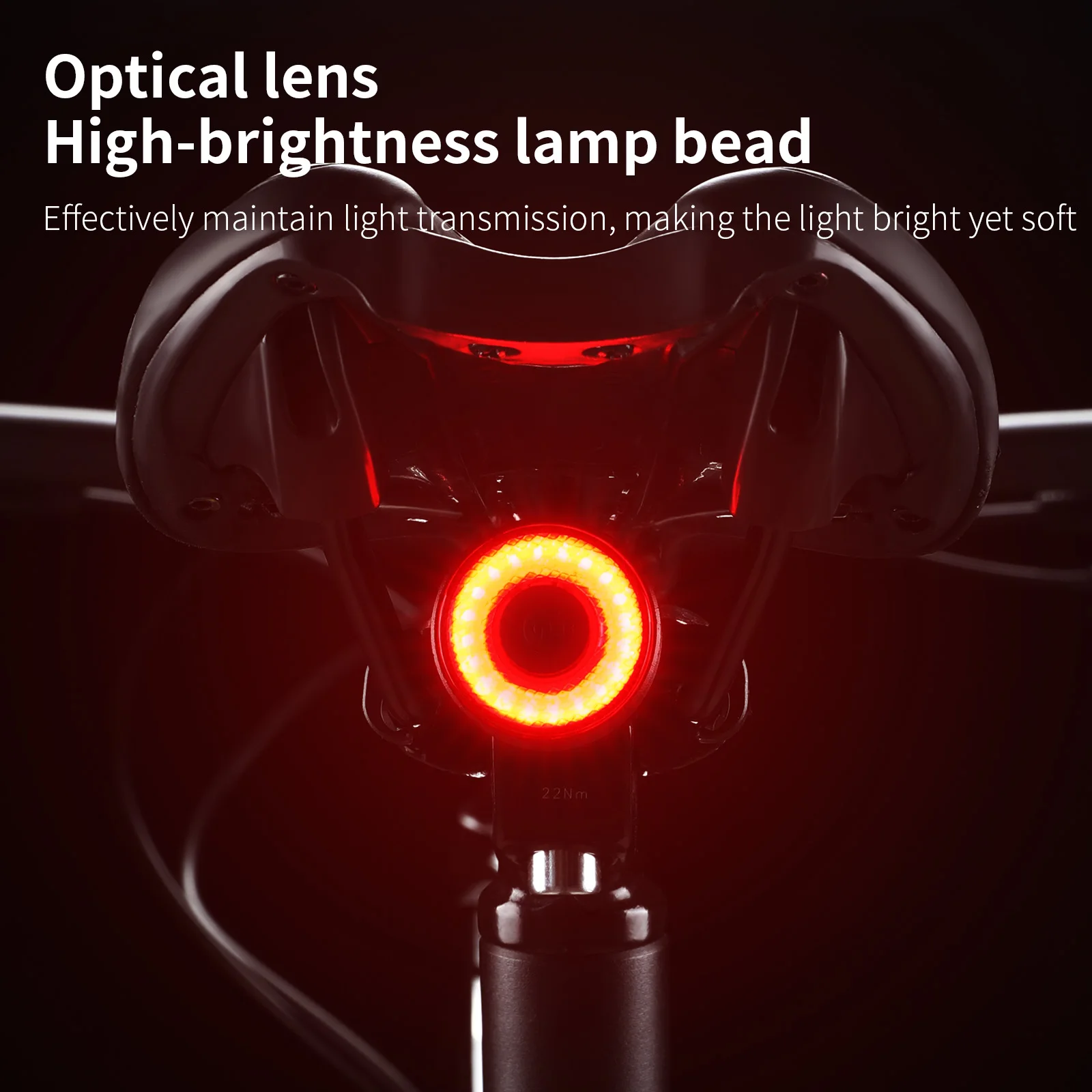 TOSUOD Bike Taillight IPX6 Waterproof 400mAh LED Bicycle Taillight Type-C Charge 5 Lighting Modes Intelligent Sensing Bike Light