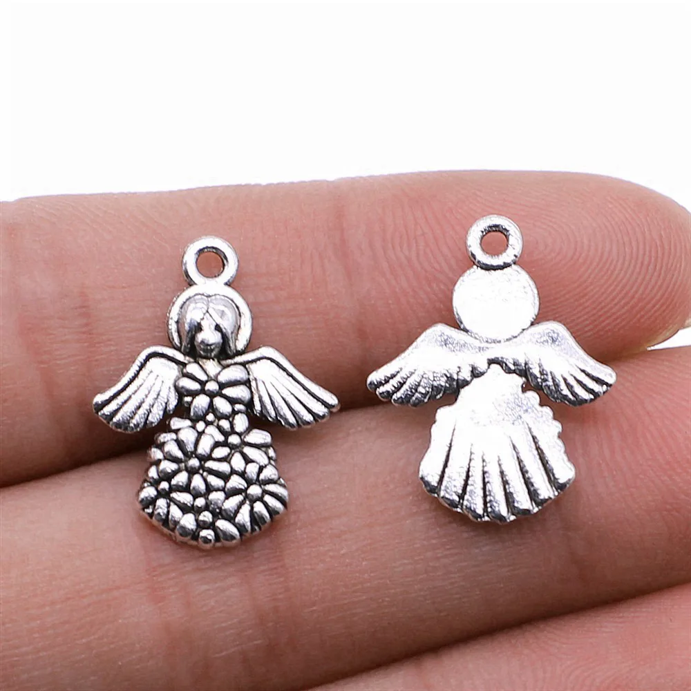 5pcs/lot 17x21mm Angel Charms For Jewelry Making Antique Silver Color 0.67x0.83inch