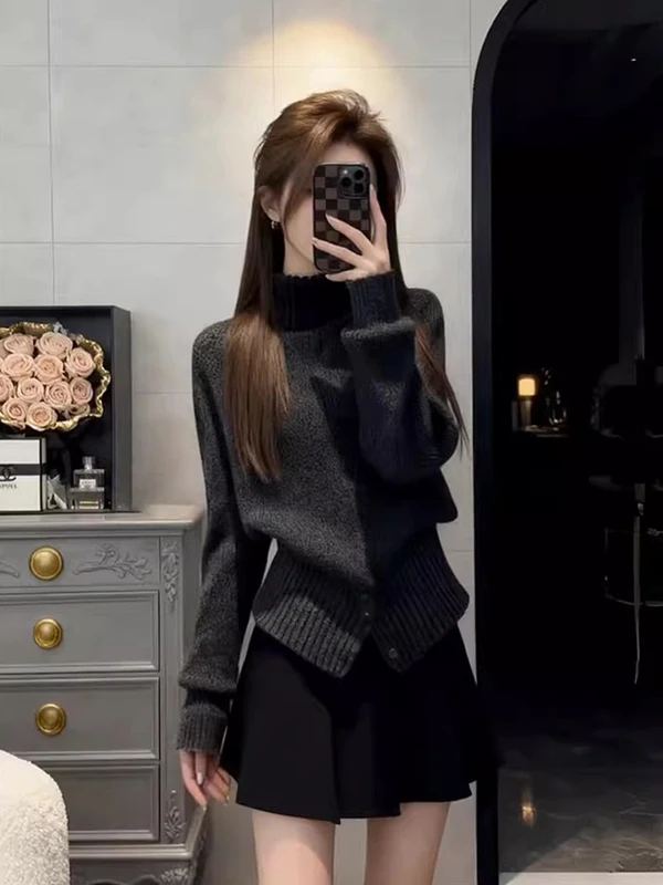 

Korean Sle High Ne Knitted Sweater And f Skirt Two Piece Set Women's Slimming Faionable Comfortable Winter Outfit