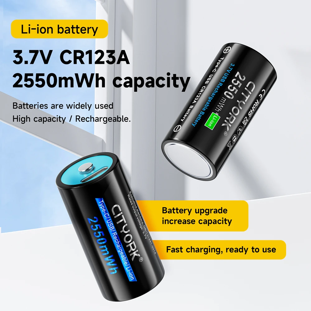 CITYORK 4-12PCS 3.7V 16340 16350 Rechargeable Battery 2550mWh CR123A Micro USB lithium ion battery For cr123a CR17345 Flashlight