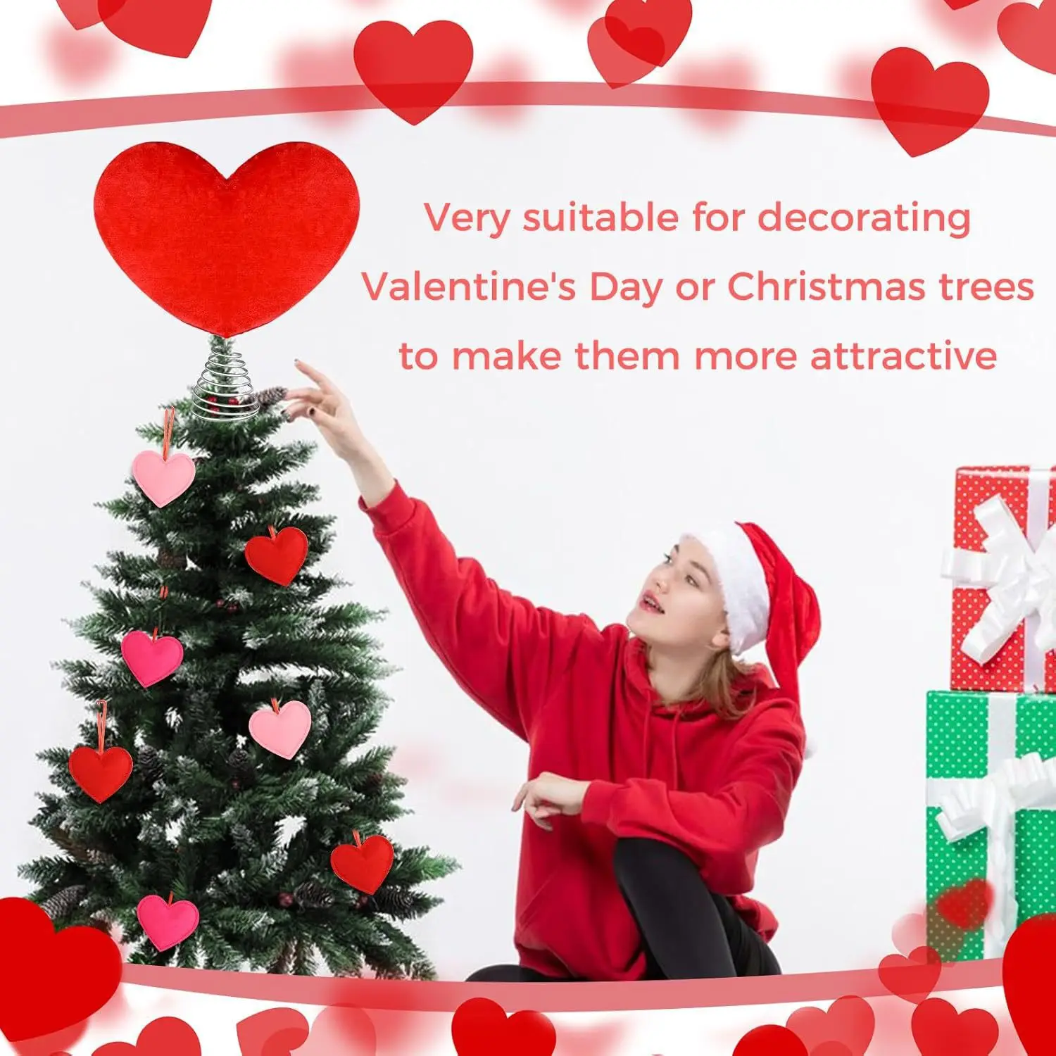 17pcs Valentine Tree Topper Love Red Heart X-mas Tree Ornament Hanging Pendant Decor Personalized Treetop Home Atmosphere Props