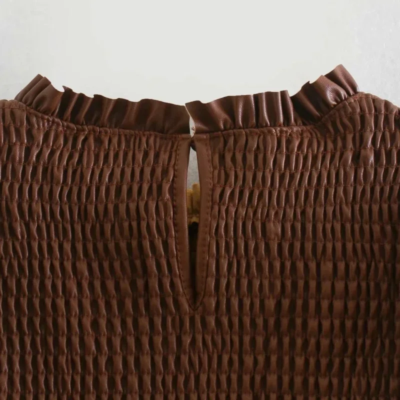 Fashion Solid Women PU Leather Short Shirt Women's  New Autumn and Winter Long-sleeved Shirt Casual Ladies Loose Top Blusas