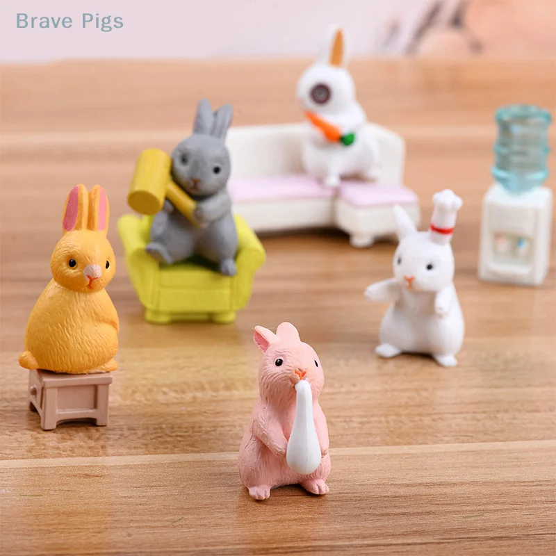 12Pcs Cute Mini Rabbit Decoration Miniature Hare Animal Figurine Mini Bunny Garden Ornament Micro Landschaft Craft