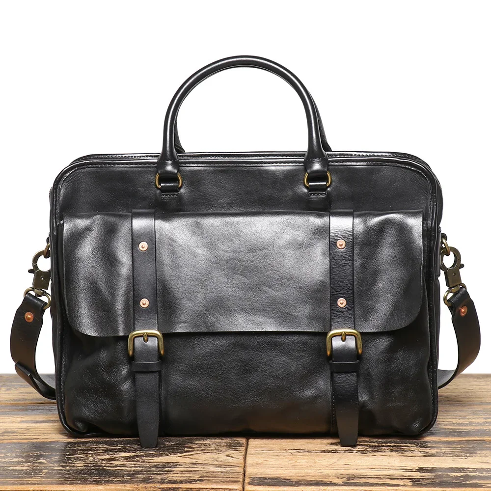 Retro Men's Genuine Leather Briefcase with Large Capacity and Multiple Carrying Options