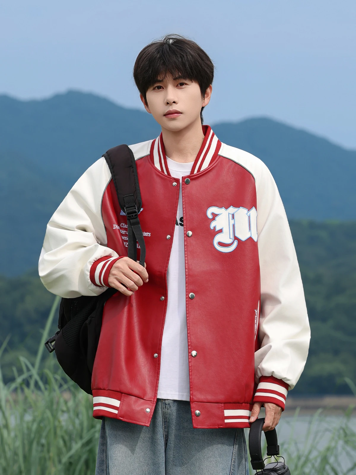 فضفاض عادية الرجال الجلود Jaet البيسبول Sle الخريف ارتداء اللون بلو عالية الإحساس الشارع Sle ملابس خارجية للمراهقين