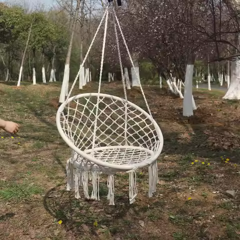 Cotton Rope Braided Leisure Hammock Chair Hanging Basket Swing for Courtyard Balcony Living Room Outdoor Relaxation Deck Chair
