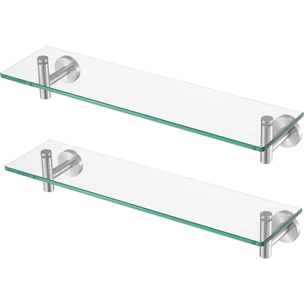 

Bathroom Glass Shelf Rectangular 20-Inch Floating Glass Shelves 2 Pack with Rustproof Stainless Steel Brackets Wall Mounted Bru
