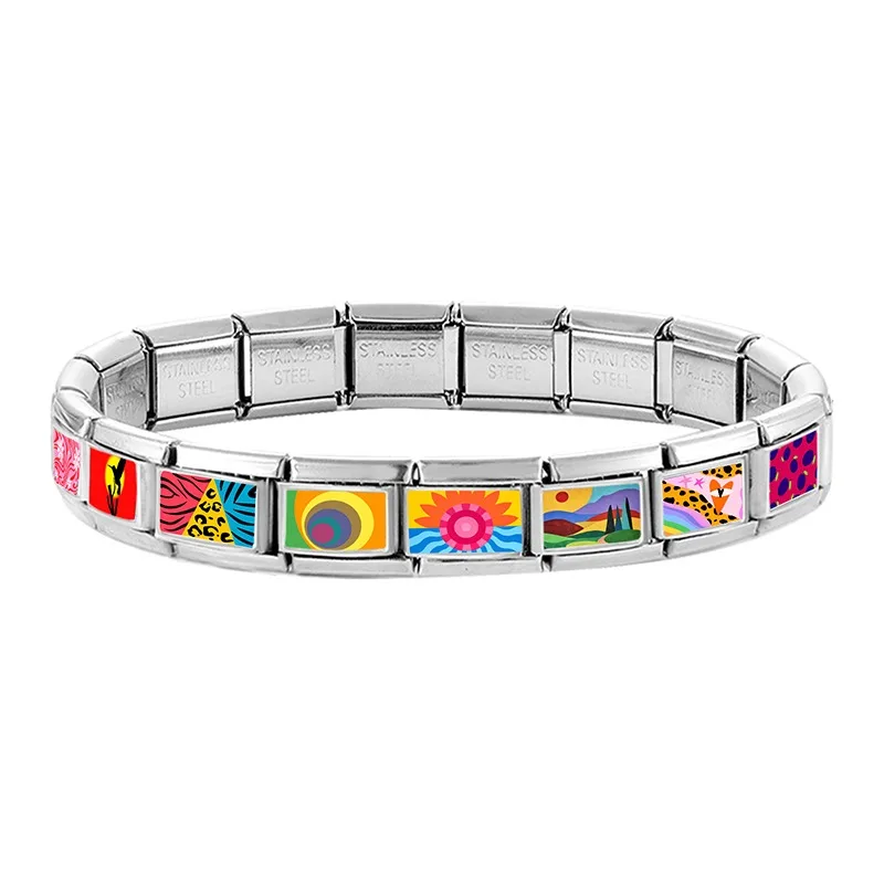Wholesale Y2K Cartoon Cute Cat Potted Plant Scenery Italian Charm Links Fit 9mm Stainless Steel Bracelet DIY Making Jewelry Gift