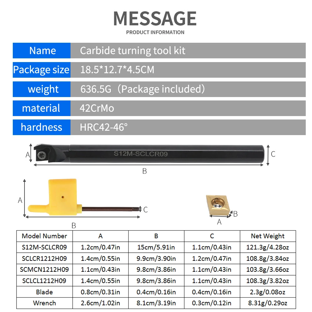 Metal Lathe Tools Boring Bar Indexable Lathe Turning Tool 4Pcs Turning Tools Holder Set with 10pcs Carbide Inserts 4Pcs Wrenches