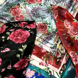 1/2/5m Satin Floral Printed Imitation Silk Fabric Breathable Fashion Clothing Fabric DIY Handmade Sewing Cloth Material