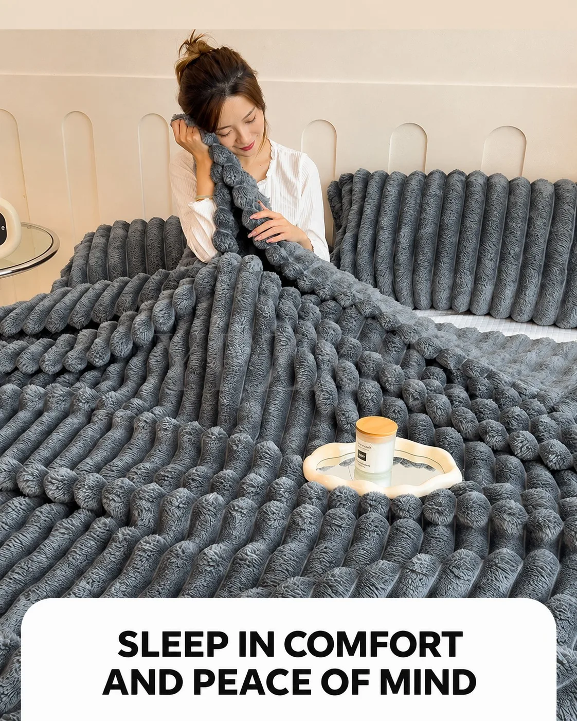 Thick Warm Wide Striped Flannel Blanket Solid Color Soft Fluffy Plush Throws for Sofa Bed Office Travel Multifunctional Blanket