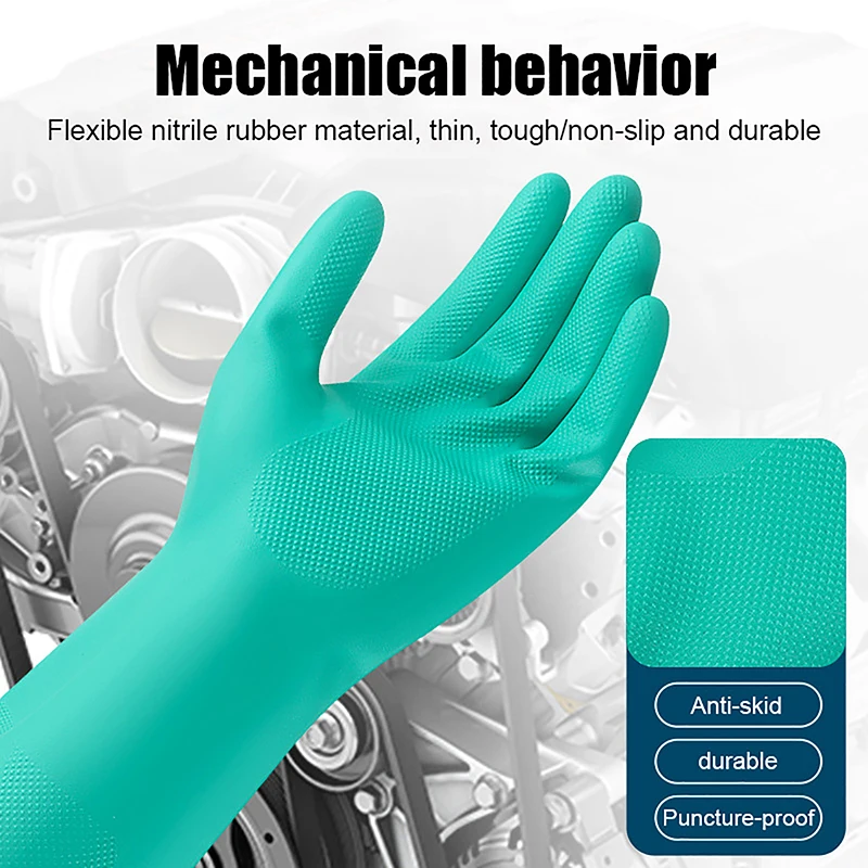 1Pair Thick Nitrile Gloves Chemical Acid Resistant Waterproof Long Sleeve Gloves For Gardening Chemical Painting Latex Free