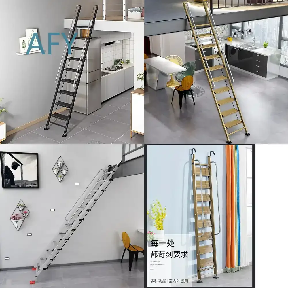 Thickened Aluminum Alloy Folding Ladder for Attic Access Ten-Step Telescoping Extension Ladder for Home Garage Loft Storage
