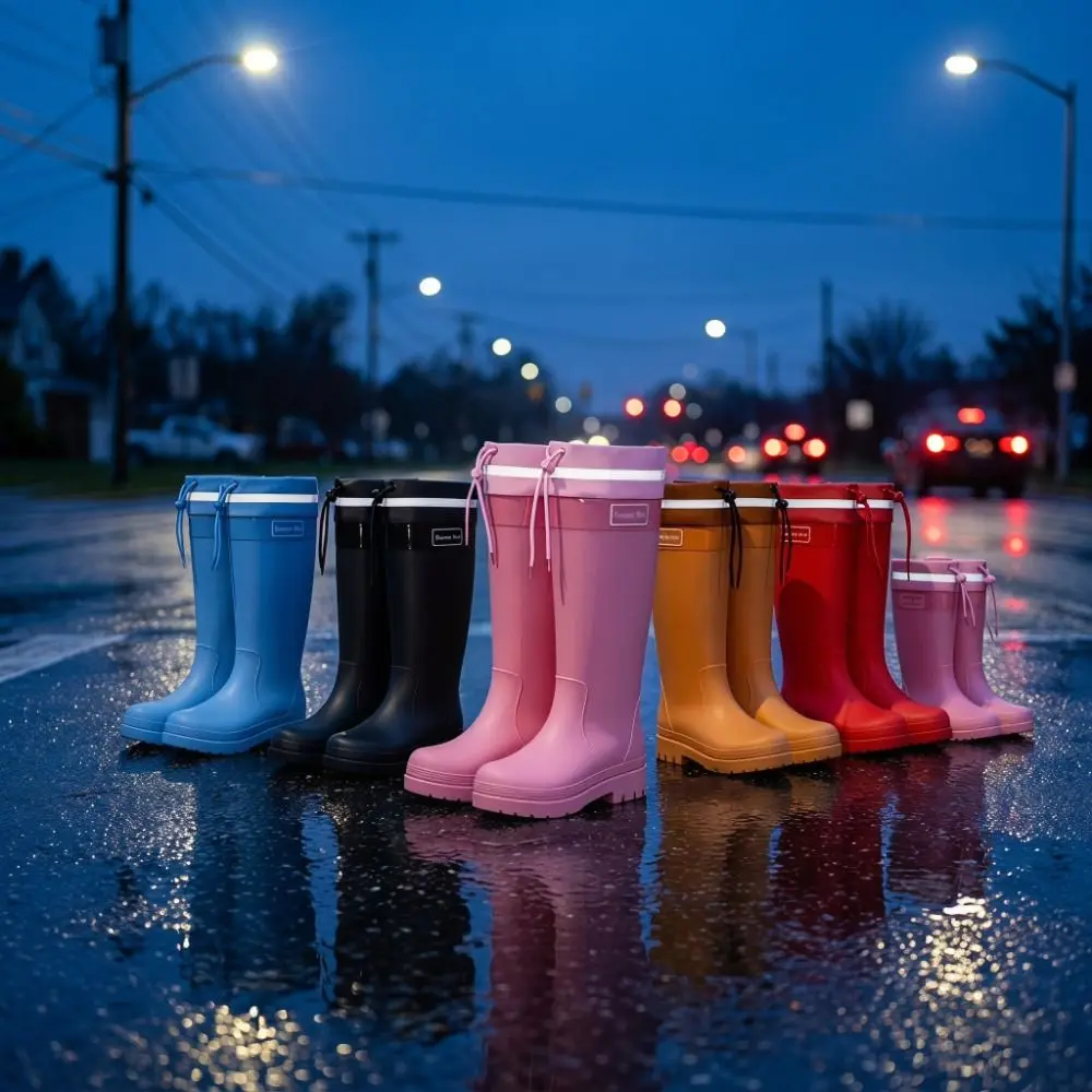 Modische Wasserdichte Wasserschuhe PVC Rutschfeste Damen-Regenstiefel mit Mittelhohem Absatz und Kordelzug Regenwald-Regenschuhe – Detail 4
