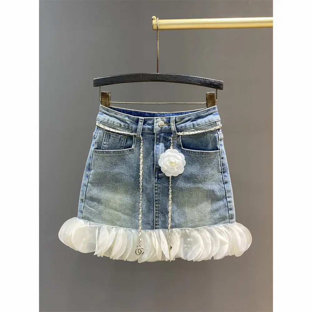 

2024 Women's Summer New Combination Design Feeling Denim Skirt Women's High Waist Slim and Lazy Style Wrapped Hip Short Skirt