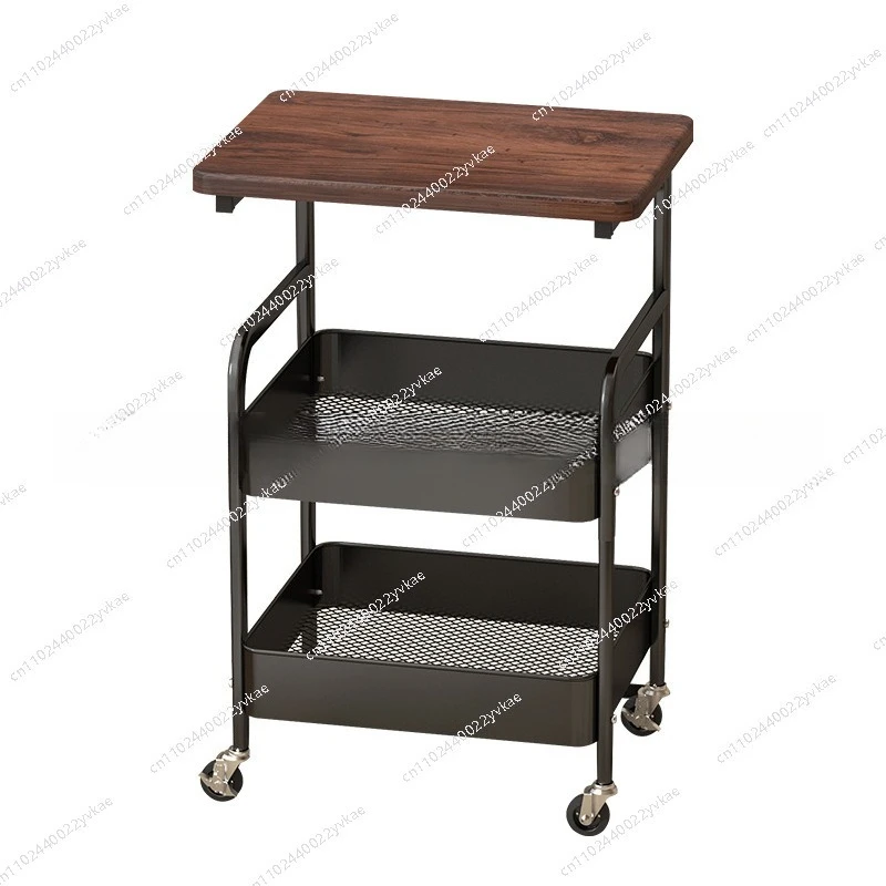 

Living room multi-layer storage rack removable cafe snack cup storage cart wooden board household trolley rack