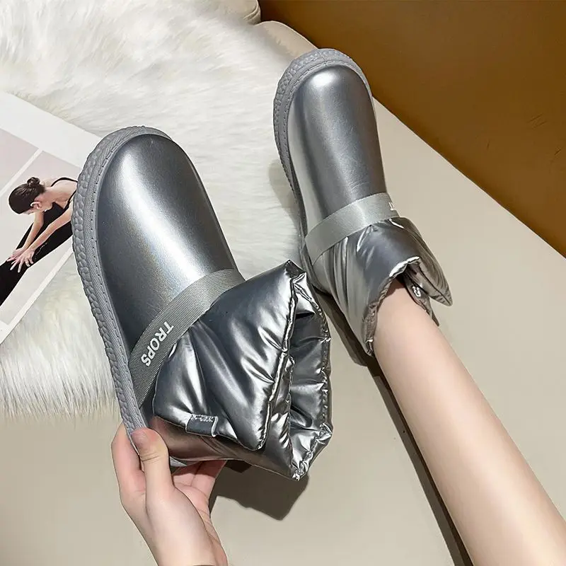 Female Shoes Ankle Booties Silver Ladies Snow Boots Waterproof Round Toe Elegant With Low Heels On Offer Stylish Anti Skid