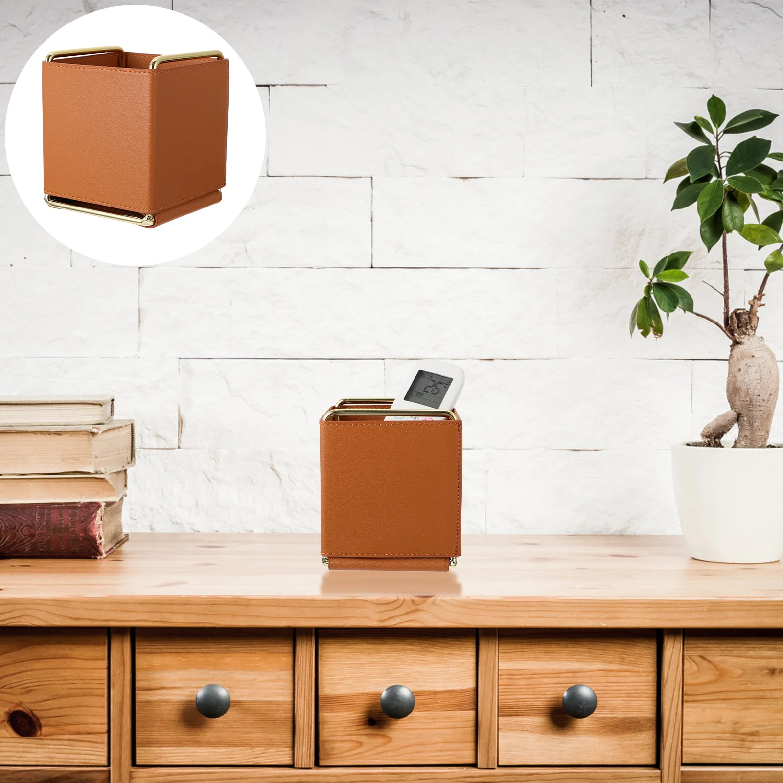 

Remote Control Storage Box Brown Pen Holder For Office Home Organizer Jewelry Stationery Design