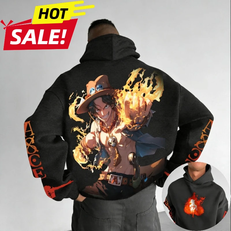 

Худи ACE Anime One Piece в стиле Harajuku Streetwear, новинка 2026 года, винтажное, мужское, зимнее, женское, оверсайз, с капюшоном, с длинным рукавом