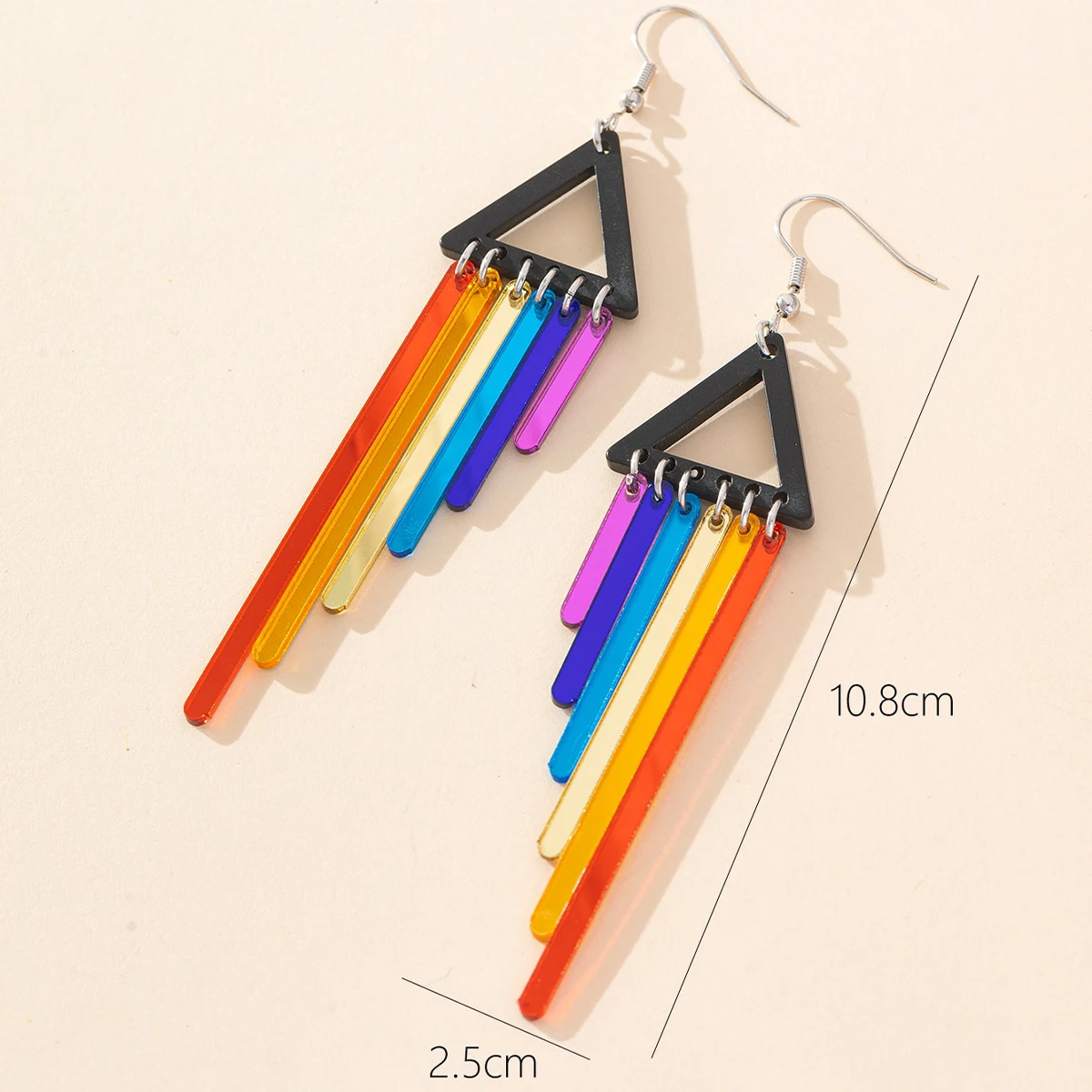 المألوف الأسود مثلث الإطار الملونة قوس قزح شرابة الأقراط شكل هندسي الاصطدام شرابات ملونة ، شخصية العصرية غير تصادم نمط