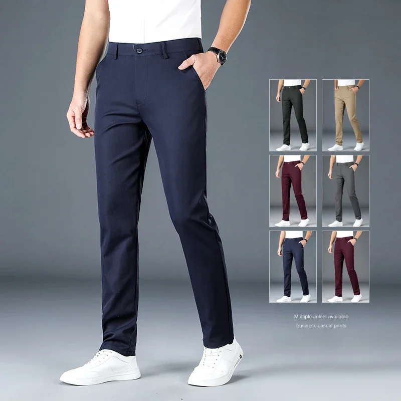 

Spring New Men's Business Casual Pants Fashion Large Size Office Work Solid Color Male Brand Black Burgundy Khaki Trousers 38 40