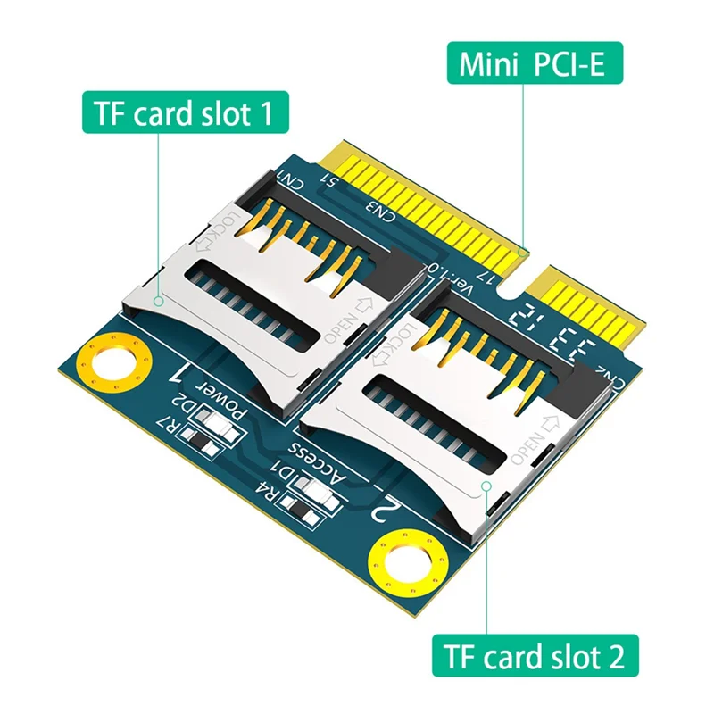 بطاقة محول PCIE صغيرة متينة إلى 2 Micro-SD بطاقة PCIE صغيرة إلى وحدة TF مزدوجة وحدة قارئ SSD للكمبيوتر المحمول، PCIE صغير إلى 2 محول Micro-SD