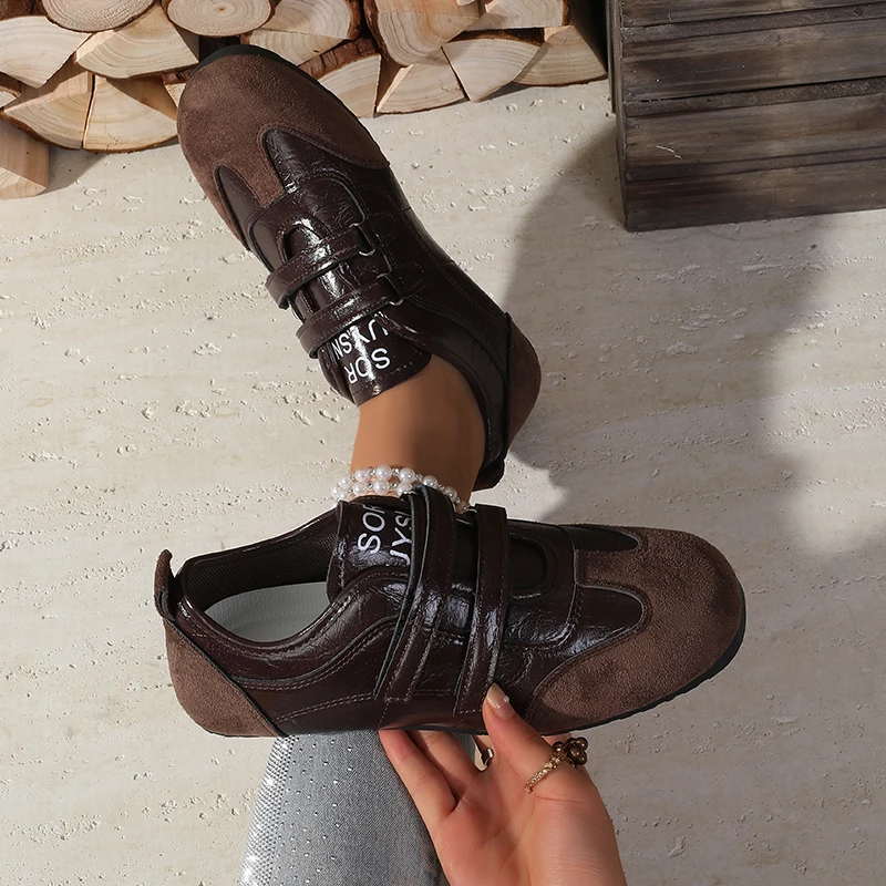 2025 primavera outono nova mulher plana mary jane tênis-velcro casual estilo coreano camurça sapatos de couro moda único sapatos