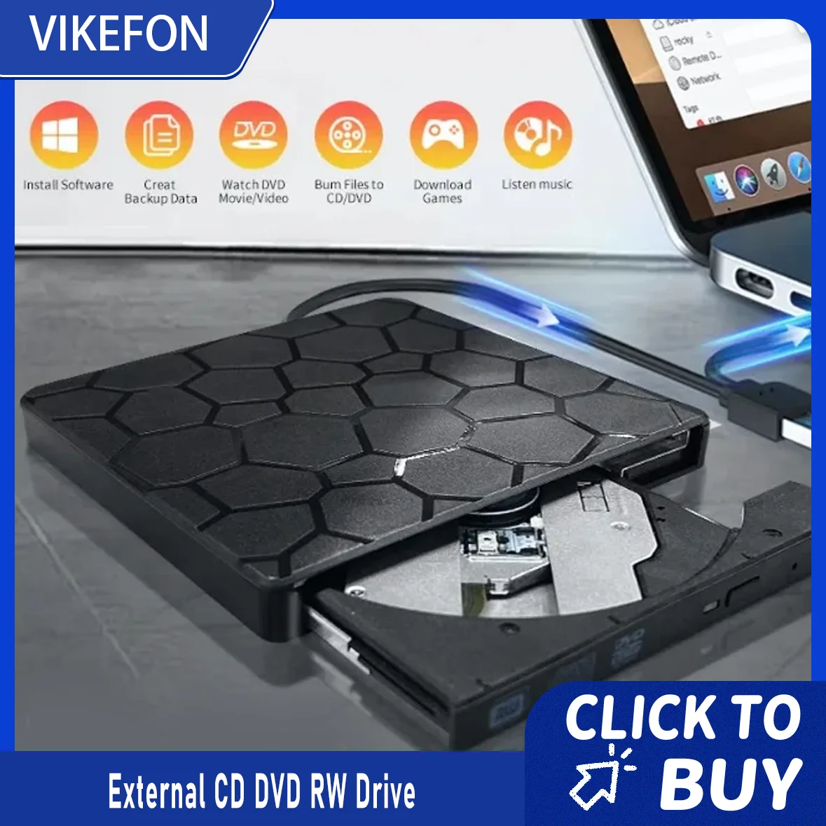 External CD DVD RW Drive USB 3.0 Type C Ultra Slim Portable Optical Burner Writer Player For Laptop Desktop PC Computer