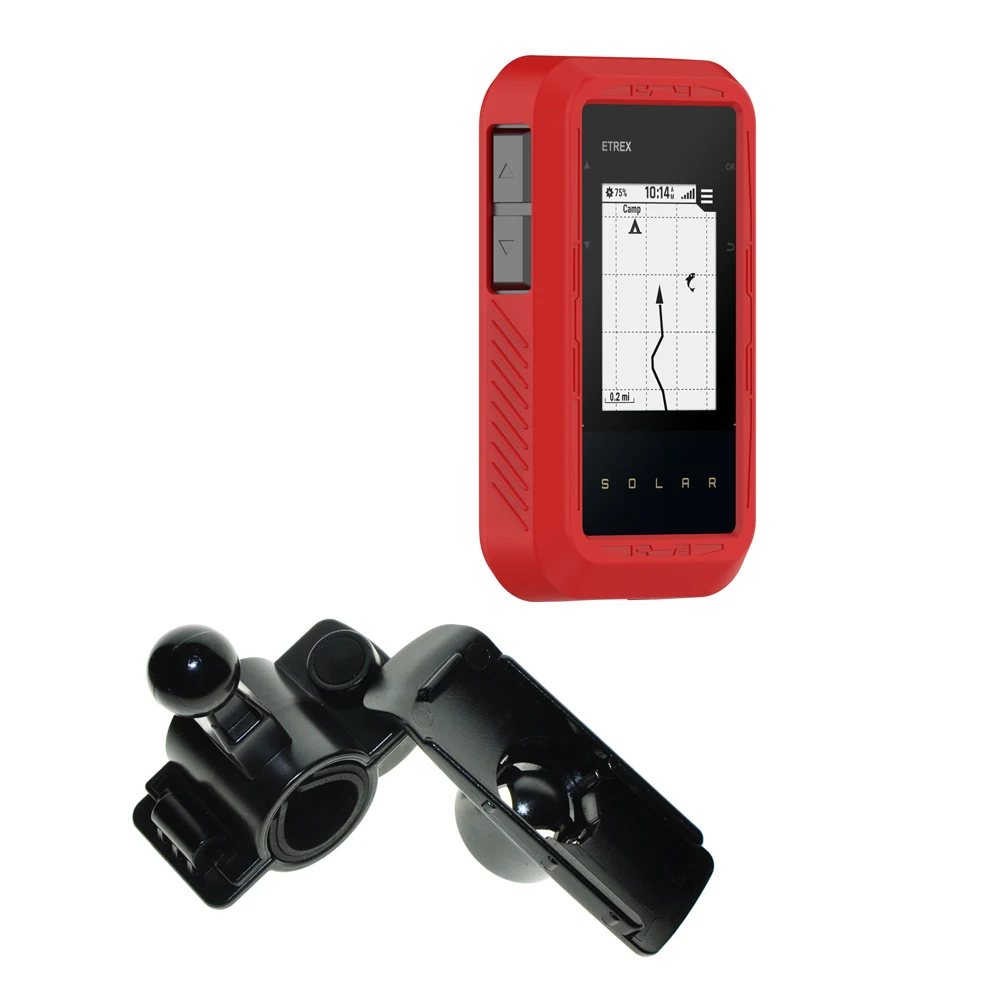 Motorcycle Bike Cycling Handlebar Rotary Mount Bracket Holder+Silicone Red Case for GPS Garmin for eTrex Solor SE Accessories
