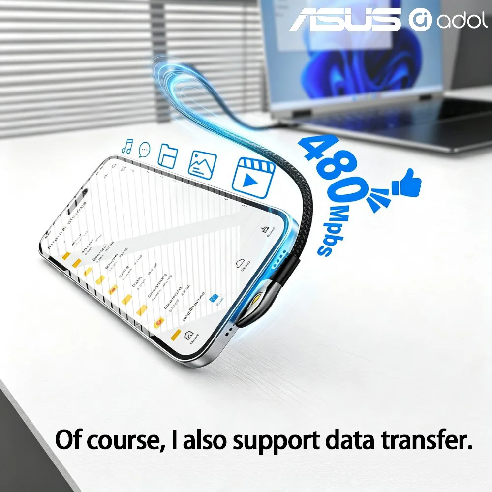 ASUS 90-Grad-USB-C-zu-Typ-C-Kabel 60W PD Schnellladung Nylon-Geflecht 1,8M Datenkabel für Telefon, Tablet, Spielkonsole – Detail 2