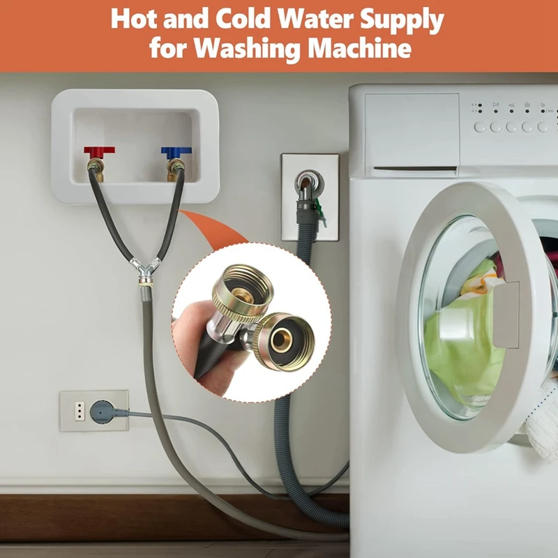 Rubber Washing Machine Y Hose 3/4 Inch Brass Fittings 1 Ft Length Hot and Cold Water Mixer Connector