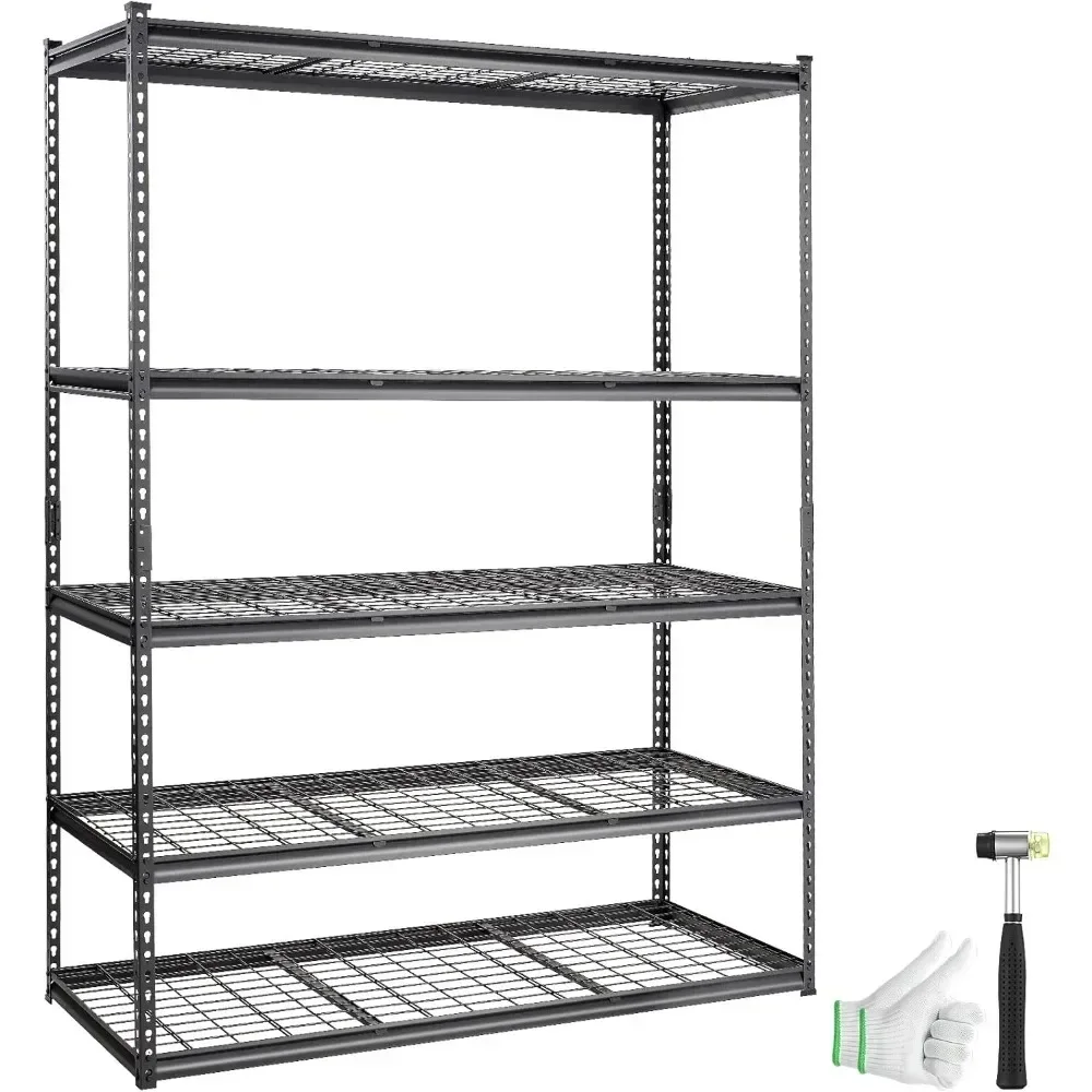 5-layer adjustable storage rack, 60 inches long x 24 inches wide x 72 inches kitchen pantry bathroom laundry room metal rack