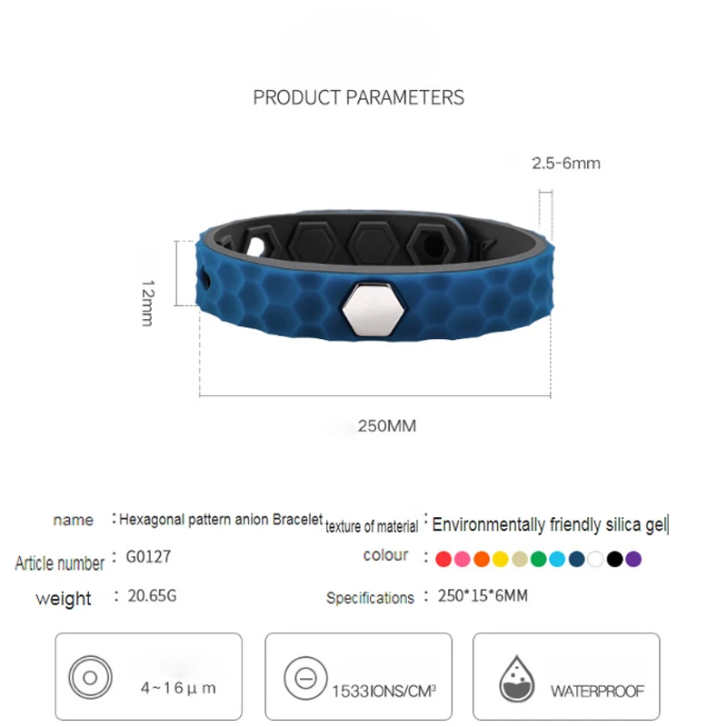 New Hexagonal Biological Balance Anion Energy SPORTS BRACELET Geometric Titanium Steel Adjustable Wristband with Lettering