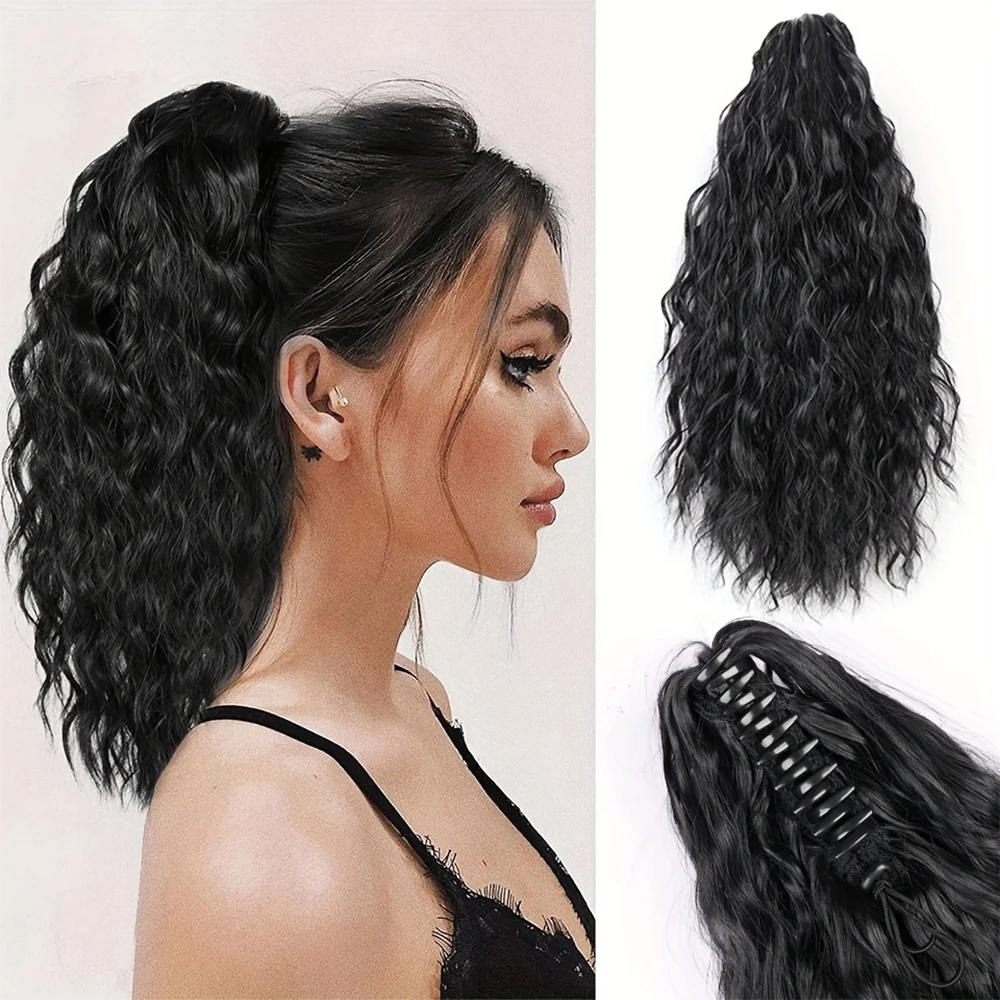 1PC 18inch Water wave curly Grab clip Claw Ponytail Hair Extension Synthetic Hairpiece wigs Fake Pony Tails women Hair Accessory