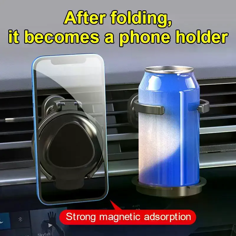

1Pcs Universal Magnetic Phone Stand 360 Rotation Foldable Air Vent Drink Holder Stable 2 In 1 Car Cup Holder/Phone Mount