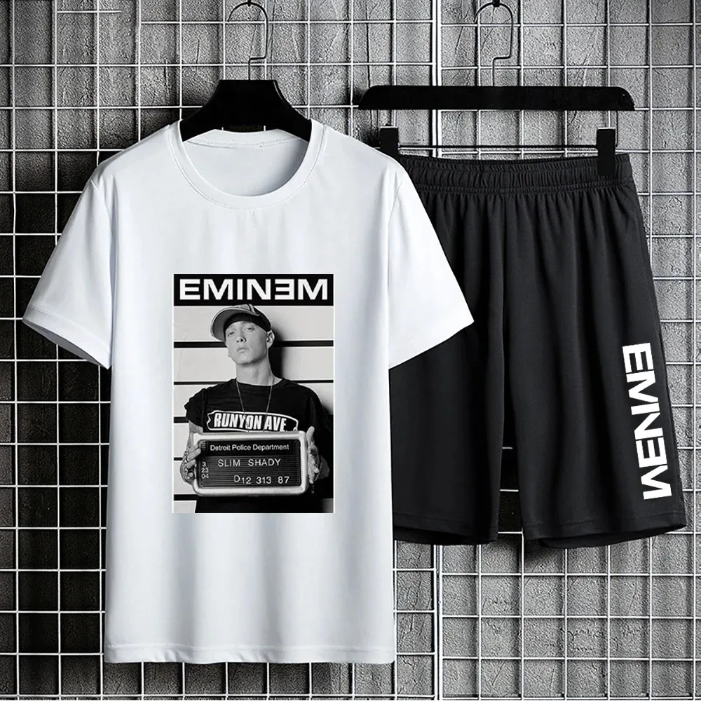 Eminem Slim Shady T Shirt szorty dla mężczyzn z krótkim rękawem strój sportowy oversize koszulki w stylu Casual krótkie spodnie Hip Hop zestawy