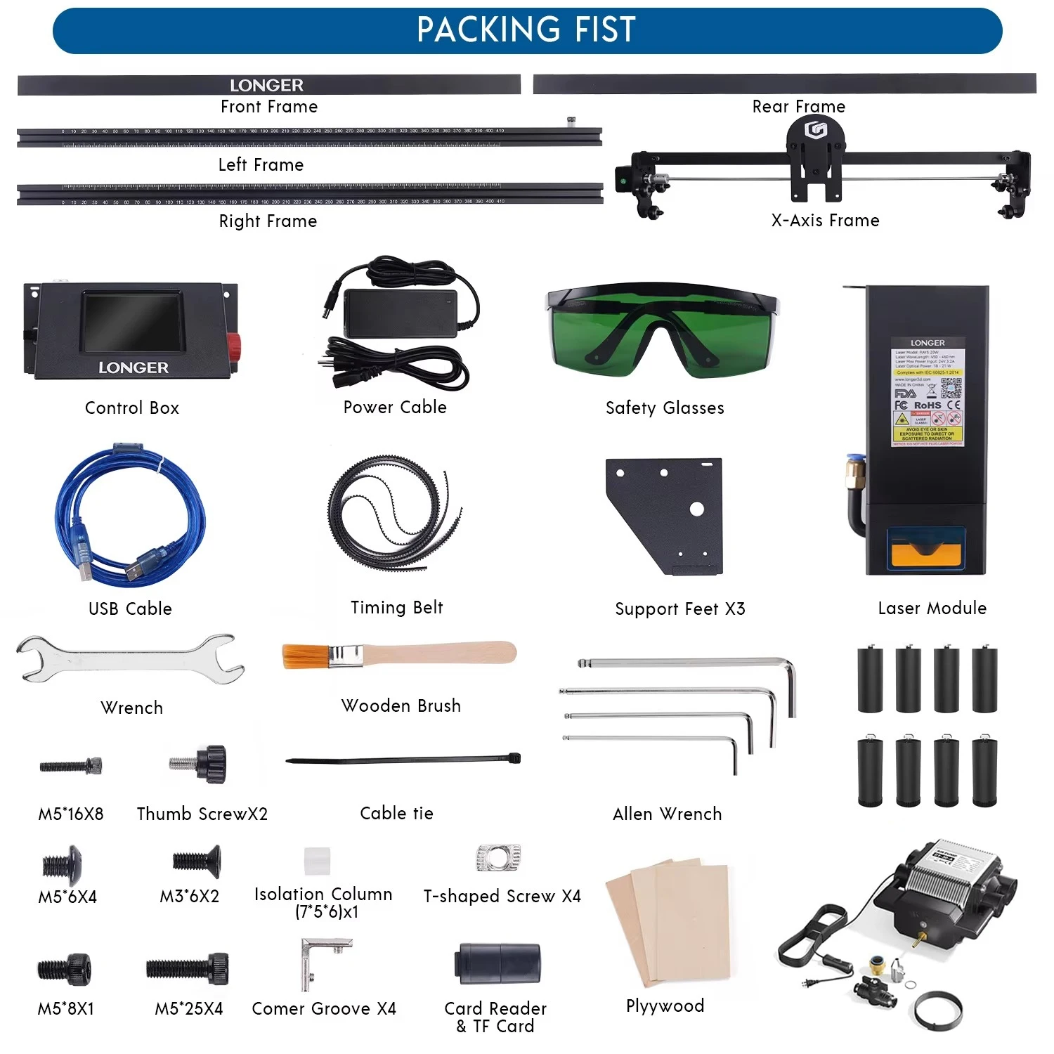 LONGER RAY5 20W Laser Cutting Engraving Machine + Air Assist Pump Kit + 8x Raiser Tools + Protective Goggles CNC Engraver Cutter