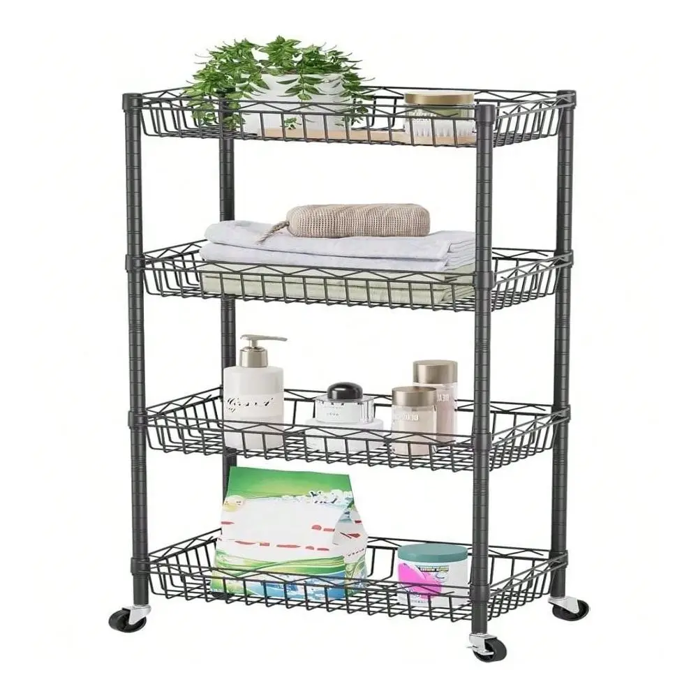 

Shelf Closet Wire ShelvingAdjustable Metal Unit For Laundry Room Organization Bathroom Kitchen Home Storage With Wheels Pantry