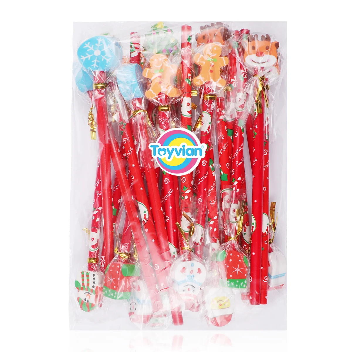 Toyvian 24pcs Christmas Pencil with Eraser Cartoon Stationary Pencils for Kids Students Random Style