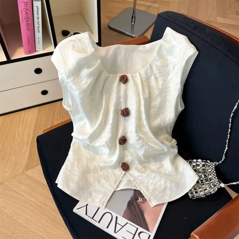 

Women Summer Sweet Fashion Loose Appear Thin Solid Color O-neck Flying Sleeve Shirts Ladies Simplicity All-match Casual Tops