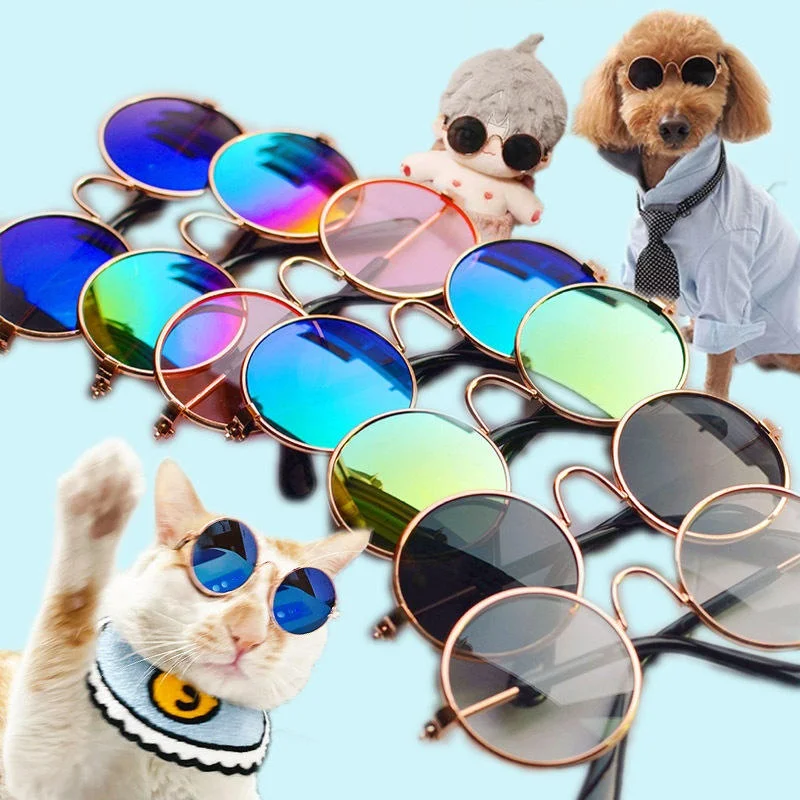 Vintage Round Cat Sunglasses Reflection Eyewear Cute Pet Gla