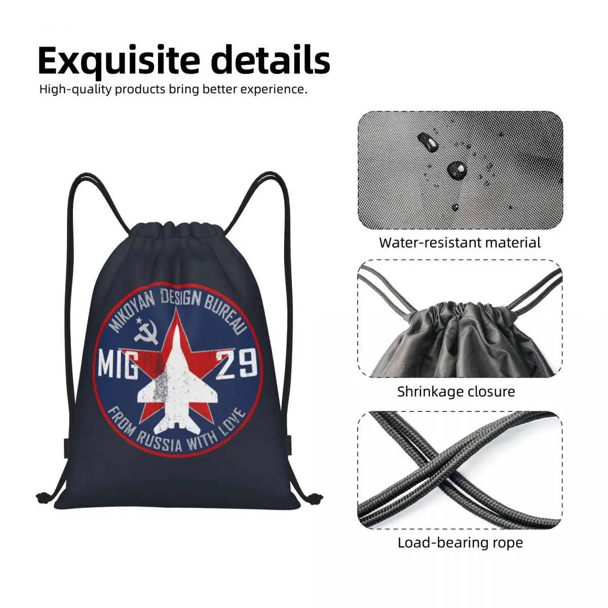 Mikoyan MiG-29 mochila plegable para deportes, mochila de almacenamiento para avión de aviación, Rusia con amor, Jet Fighter, gimnasio, Sackpack