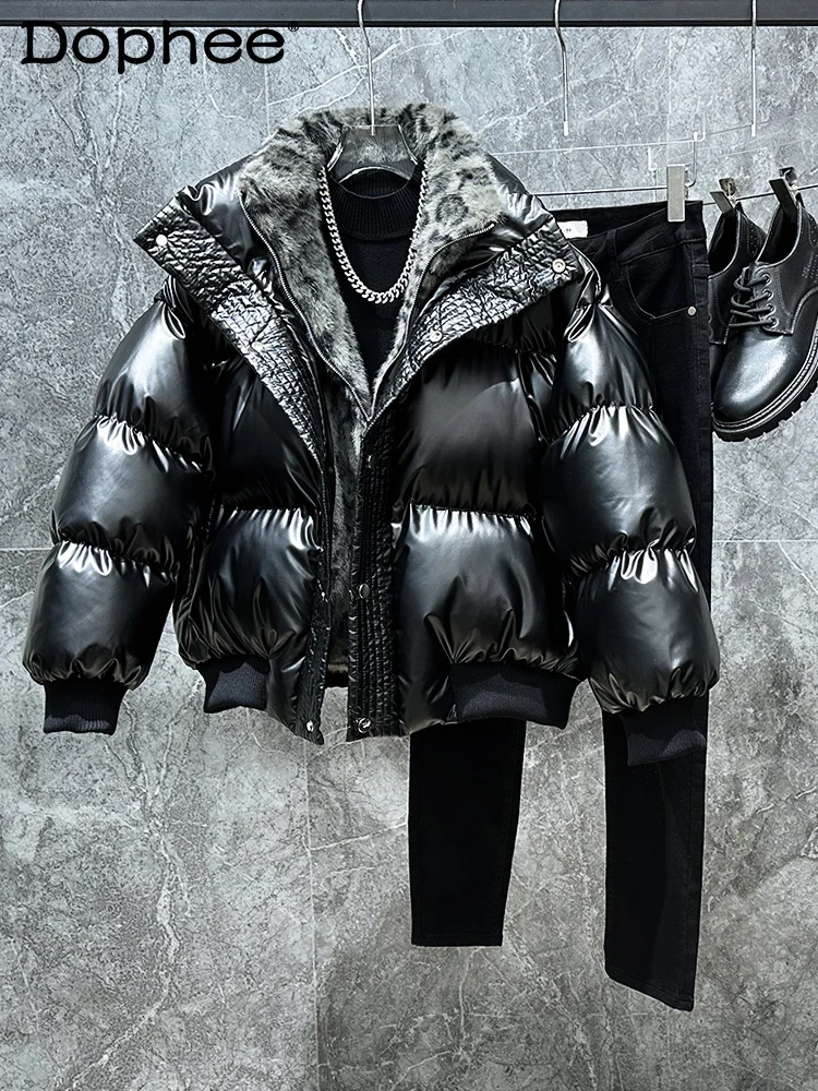 

Winter New High-End Leopard Print Thickened Warm Cotton Jacket Loose Casual Fashion Trend Men's Coat