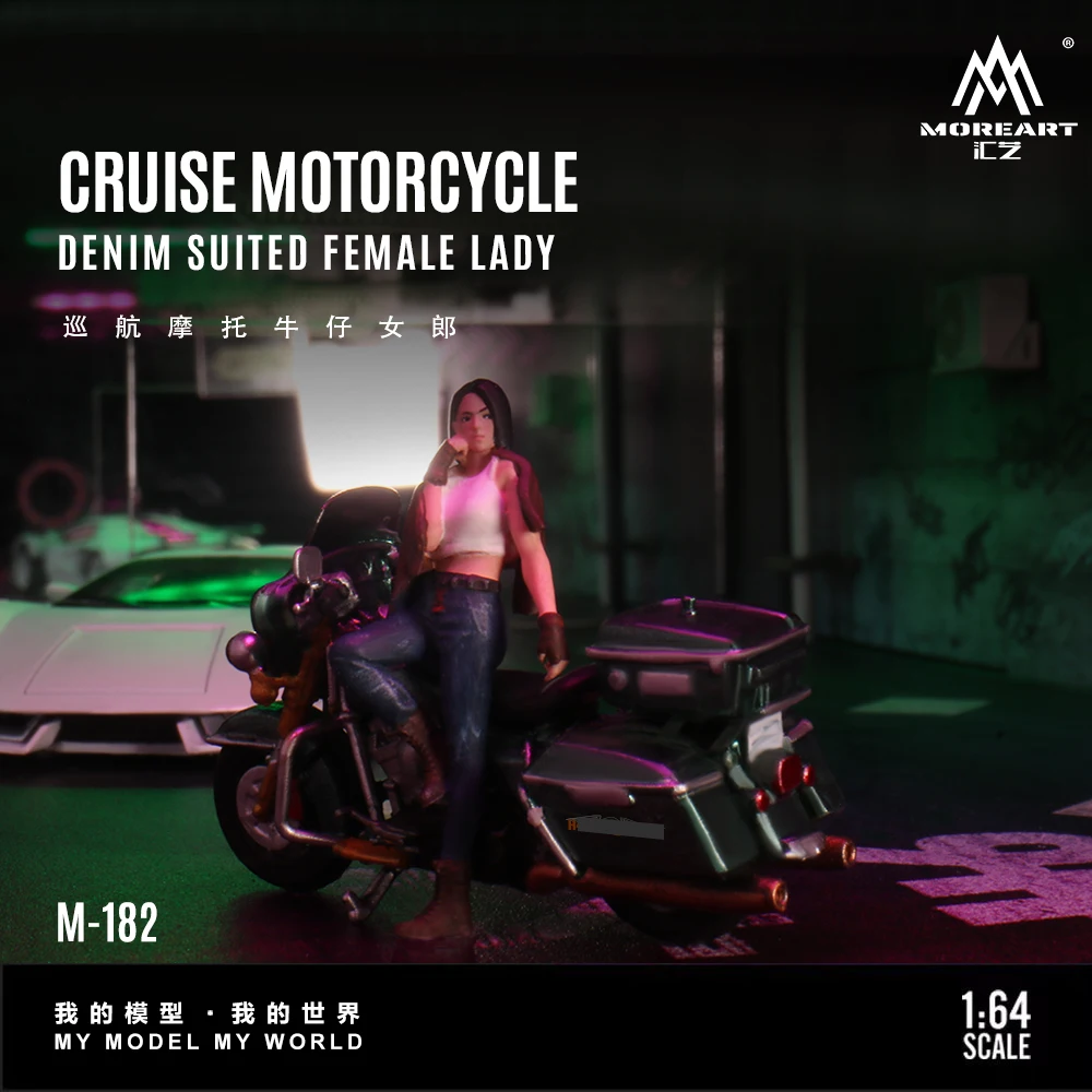 

MoreArt 1:64 Cruise Motorcycle Cowboy Girl Figure Resin Model, Miniature Scene Decoration Gift&Display