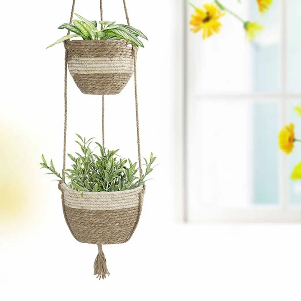 C5 Outdoor Home Hängende Blumentöpfe Natürliche Algenkörbe Zimmerpflanze Blumentöpfe Blumenkorb Stricken Gartenarbeit Blumentöpfe