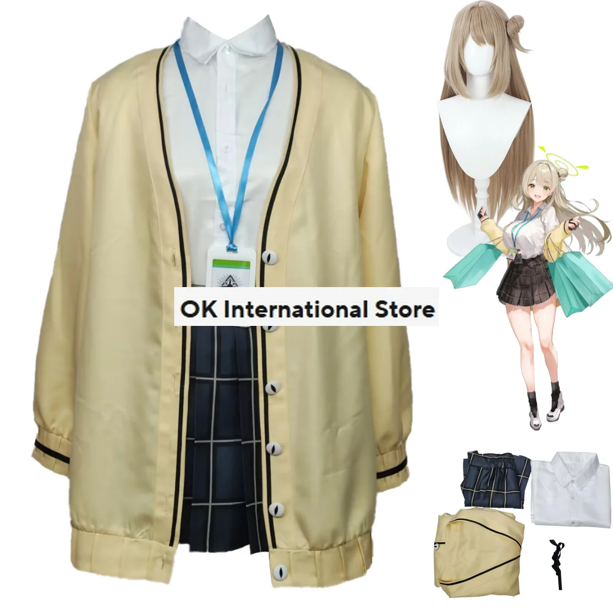 Anime Game Blue Archive Izayoi Nonomi Cosplay Costume Wig Yellow Coat JK Uniform Plaid Skirt Woman Kawaii Carnival Party Suit